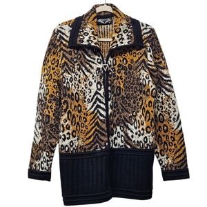Vintage Angel Full Zip Jacket Sweater XL Animal Exotic Print Wool Blend Layers